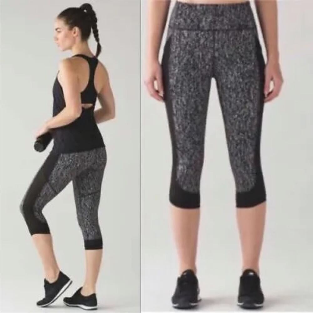 Lululemon Leggings Fit Physique crop womens SZ 8 30” waist pants black splatter